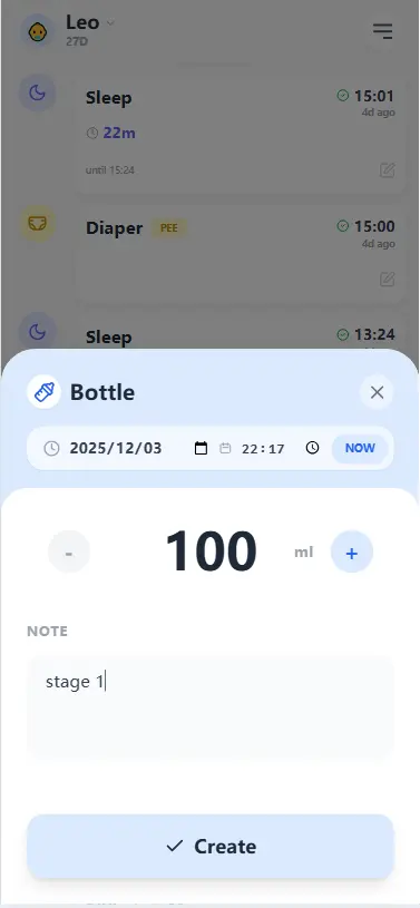 Quick add activity screen